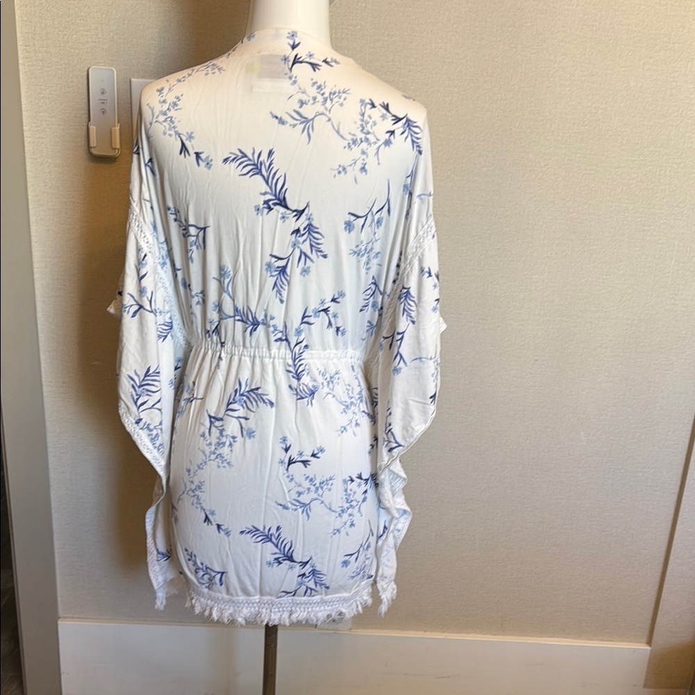 White and Blue Floral Kimono Coverup - Picture 2 of 4